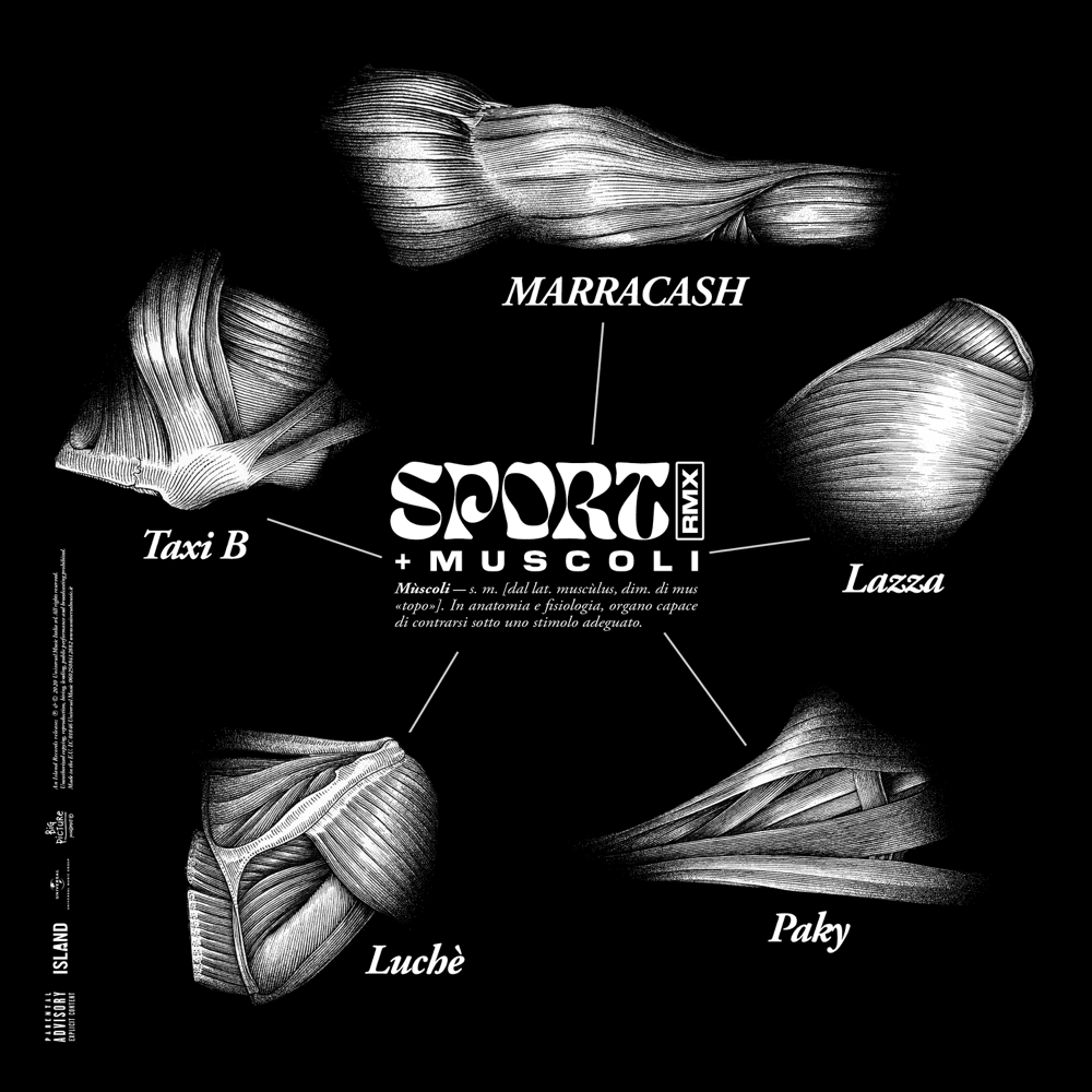 Cover della canzone 'SPORT + muscoli (RMX)' di Marracash ft. Lazza, Luchè, Paky, Taxi B