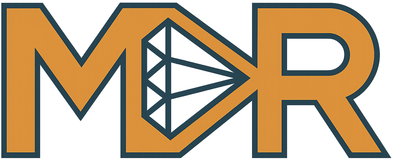 Logo ufficiale di Mondo del Rap con le lettere MDR e design spigoloso modernizzato.